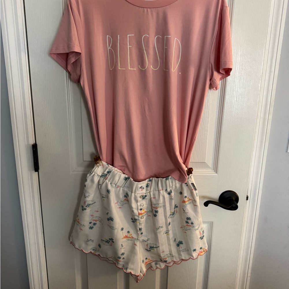 Rae Dunn Pink 'Blessed' Pajama Set